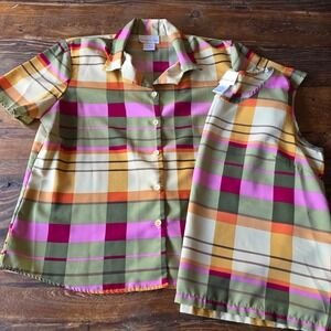 Susan‎ Graver Style XL Plaid 2-Piece Top & Tank Set Womens